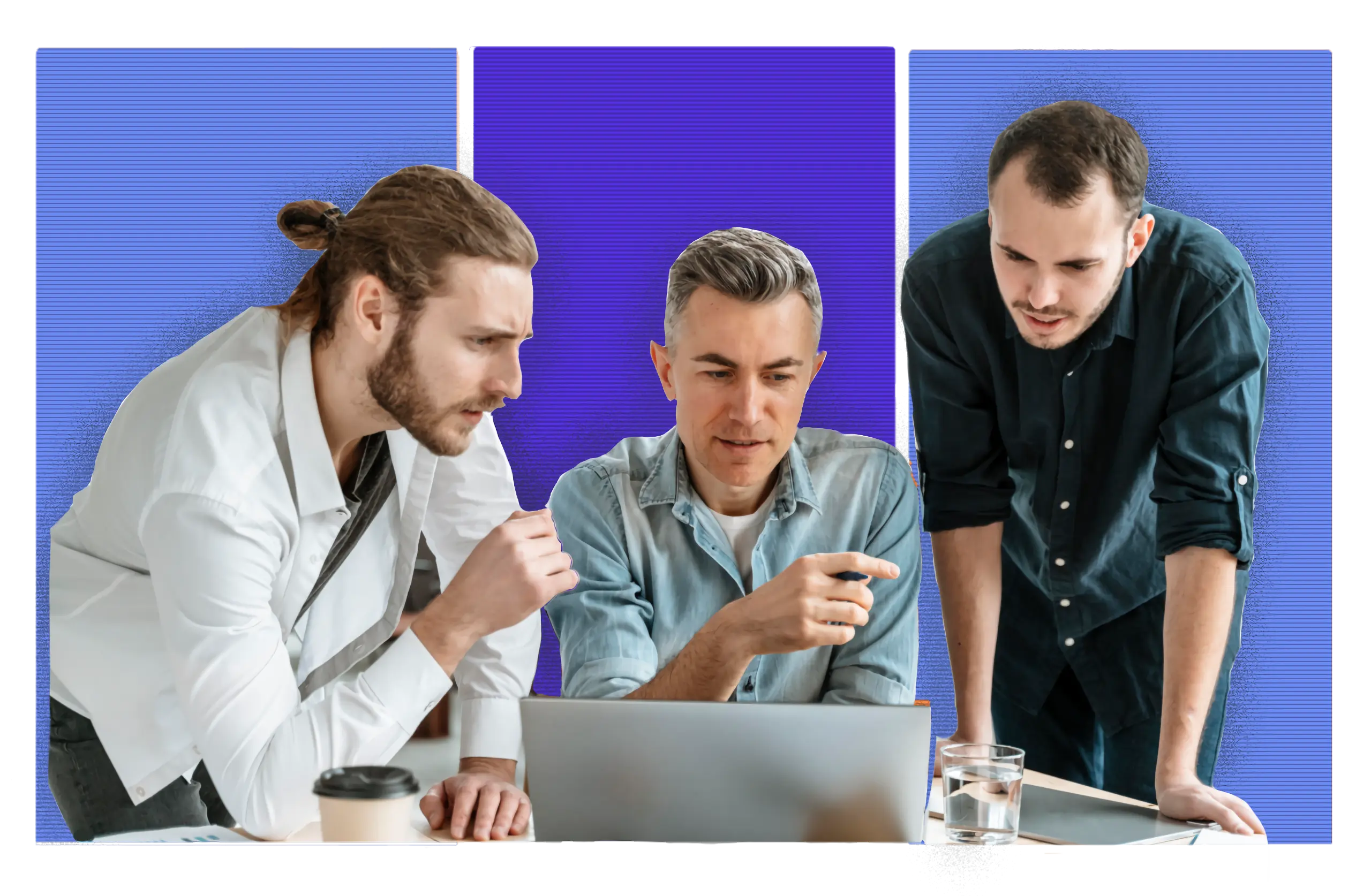 3 men discussing and collaborating on a project